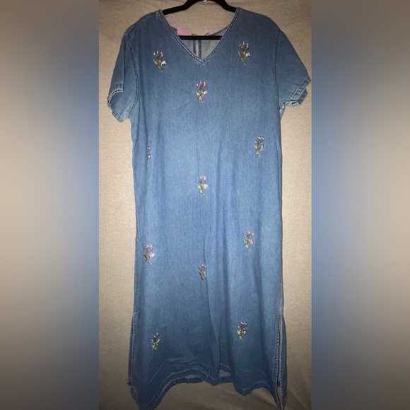 Premier International Denim Dress with Embroidered Flowers - Picture 1 of 5